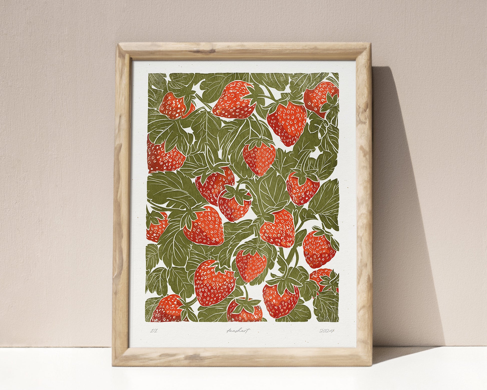 Sage green red strawberries Printable linocut prints wall art Relief texture Foraged farm berry decor Digital downloadable kitchen poster Digital instant download Farm farmhouse rustic Nature lover gift fruit prints lino linogravure vintage Bedroom living room 