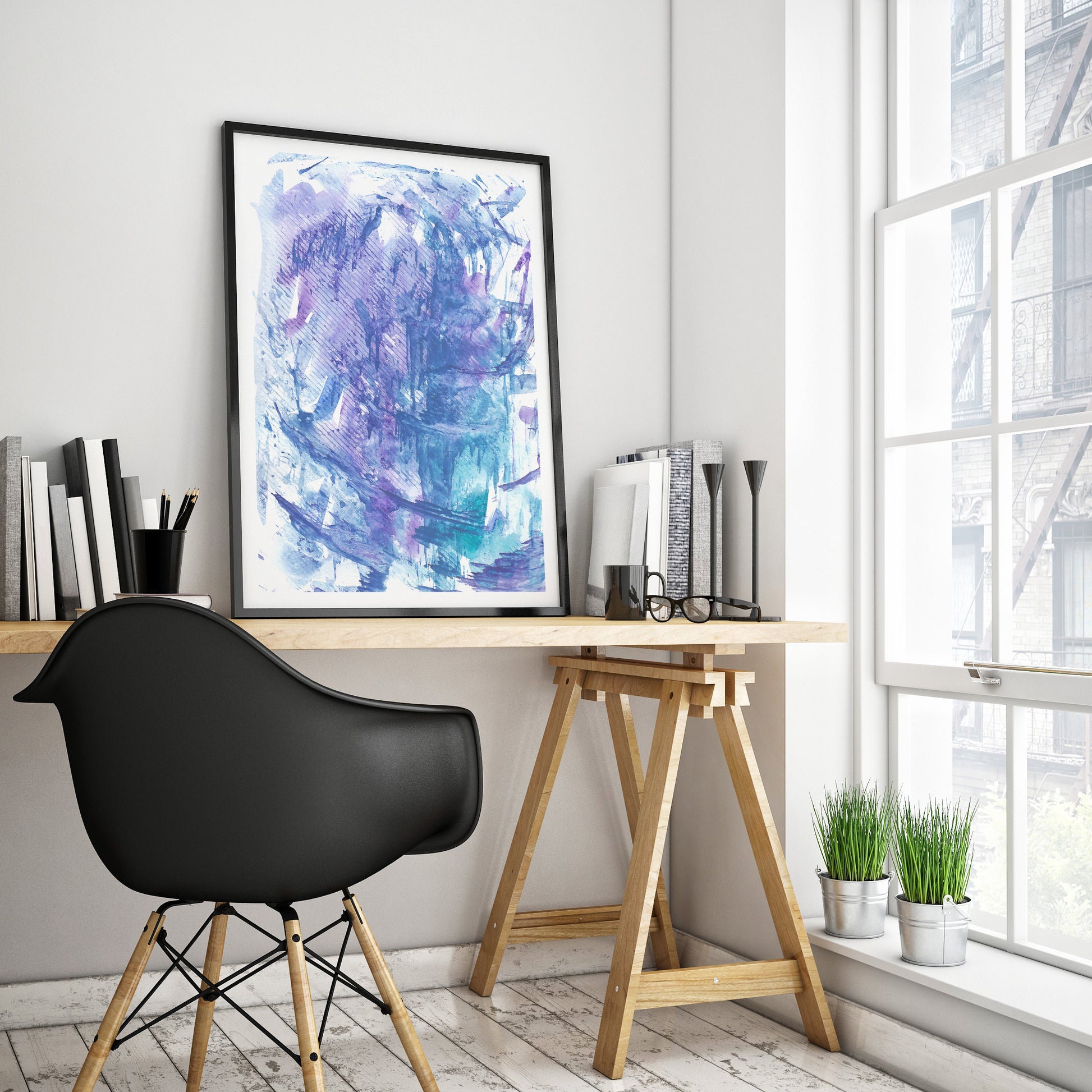 Blue and purple abstract painting «Textured Impressions I» poster Printable wall art Contemporary modern Instant download New home gift Modern living room Bedroom abstraction Digital wall decor 