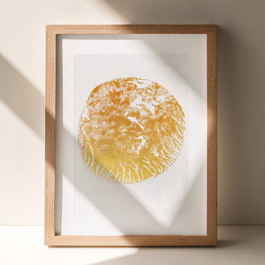 Gold abstract golden sun symbol monotype print minimalist wall art contemporary modern home office wabi sabi decor original artwork living room statement new home self gift printmaking monoprint relief one of a kind unique decoration
wall hanging, unique wall art, trendy, thank you gift, boss, teacher appreciation, Christmas, sister in law gift, self gift, rustic wall art, retirement, One of a Kind Holiday Gift, Relief print, realtor closing gift, Printmaking art, original illustration