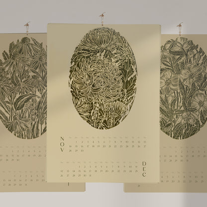 printable vintage botanical 2027 wall calendar meadowland green linocut flowers handprint prints nordic lodge home office decor INSTANT DOWNLOAD chrysanthemum iris echinacea peonies vintage linogravure english cottage art floral lino illustrated modern kitchen bedroom new year digital plant lover gift Cottagecore large hostess dining vertical Christmas xmas housewarming new homeowner friend nature rustic farmhouse mother grandmother sister self wife women farm girlfriend godmother gift for her