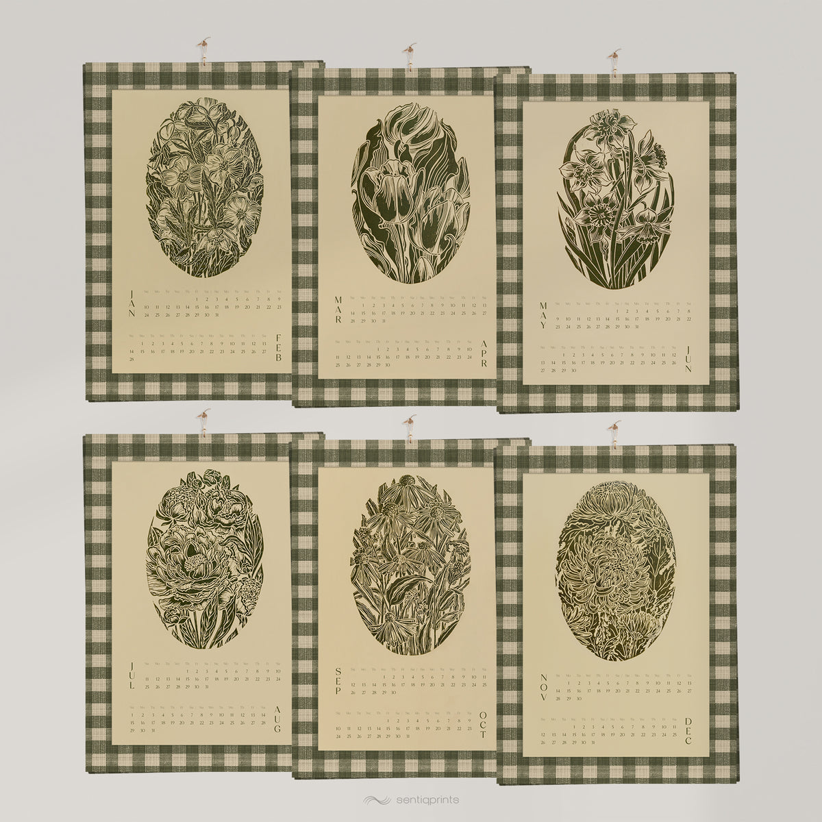 trendy sage green printable checkered botanical linocut flowers gingham wall art farmhouse decor home workspace new year gift INSTANT DOWNLOAD 2027 wall calendar chrysanthemum iris echinacea peonies retro kitchen art cottagecore tulip chateaucore decor powder room digital floral lino rustic linogravure instant download monoprints grand millennial mom gift illustration dining room hostess earth tones nature bedroom housewarming mother grandmother sister self wife women girlfriend reading nook