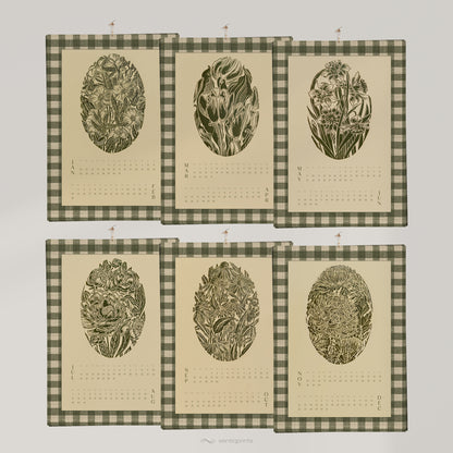 trendy sage green printable checkered botanical linocut flowers gingham wall art farmhouse decor home workspace new year gift INSTANT DOWNLOAD 2027 wall calendar chrysanthemum iris echinacea peonies retro kitchen art cottagecore tulip chateaucore decor powder room digital floral lino rustic linogravure instant download monoprints grand millennial mom gift illustration dining room hostess earth tones nature bedroom housewarming mother grandmother sister self wife women girlfriend reading nook
