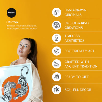 Beige circle woodcut print Original large artwork for living room wall art decor