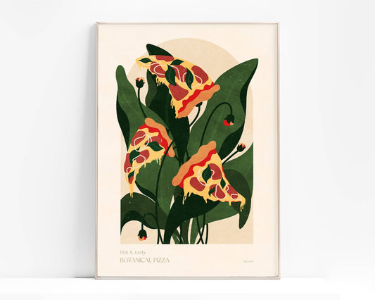 Botanical vintage pizza poster for modern kitchen and dining room decor Printable wall art INSTANT DOWNLOAD