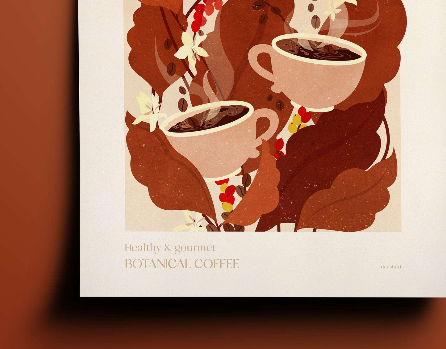 Healthy and gourmet botanical coffee drink poster