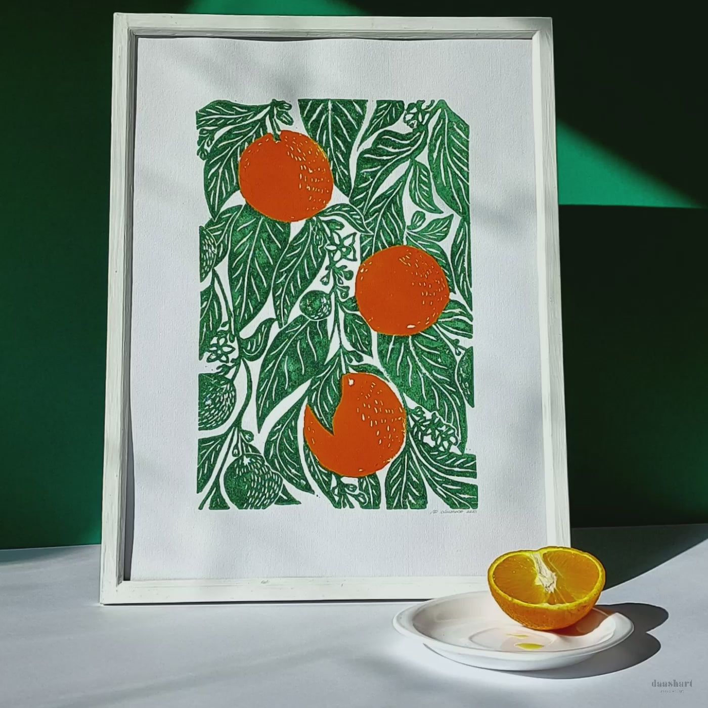 Original linocut print artwork Oranges print Botanical illustration Fruit kitchen wall art and decor