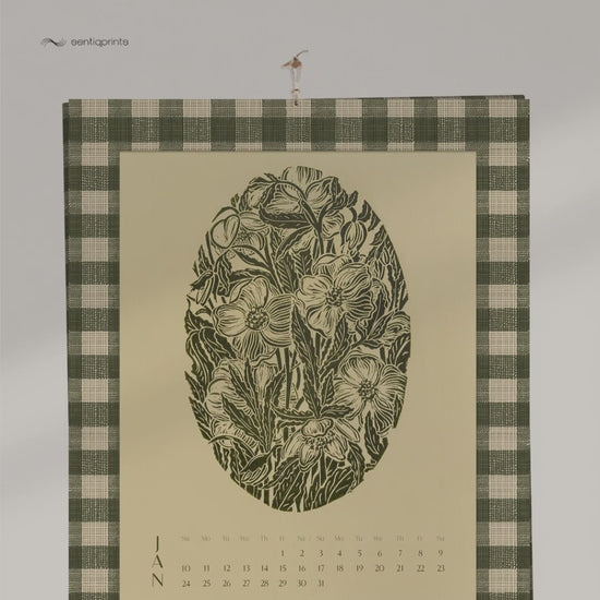 trendy sage green printable checkered botanical linocut flowers gingham wall art farmhouse decor home workspace new year gift INSTANT DOWNLOAD