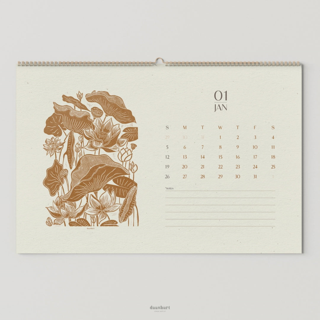 2026 wall printable calendar floral lino prints linogravure ochre color linocut prints monthly botanical wall decor illustrated 11x17in modern kitchen farmhouse wall decor christmas present instant download hydrangea mushroom lotus magnolia birds poppies  bellflowers peonies sunflower snake  rose autumn laves chrysanthemum 
home gift unique, self gift, house warming gift, housewarming gift, thank you gift, Thoughtful Autumn Gift, heirloom gift, long distance gift, gift for husband, thinking of you gift,