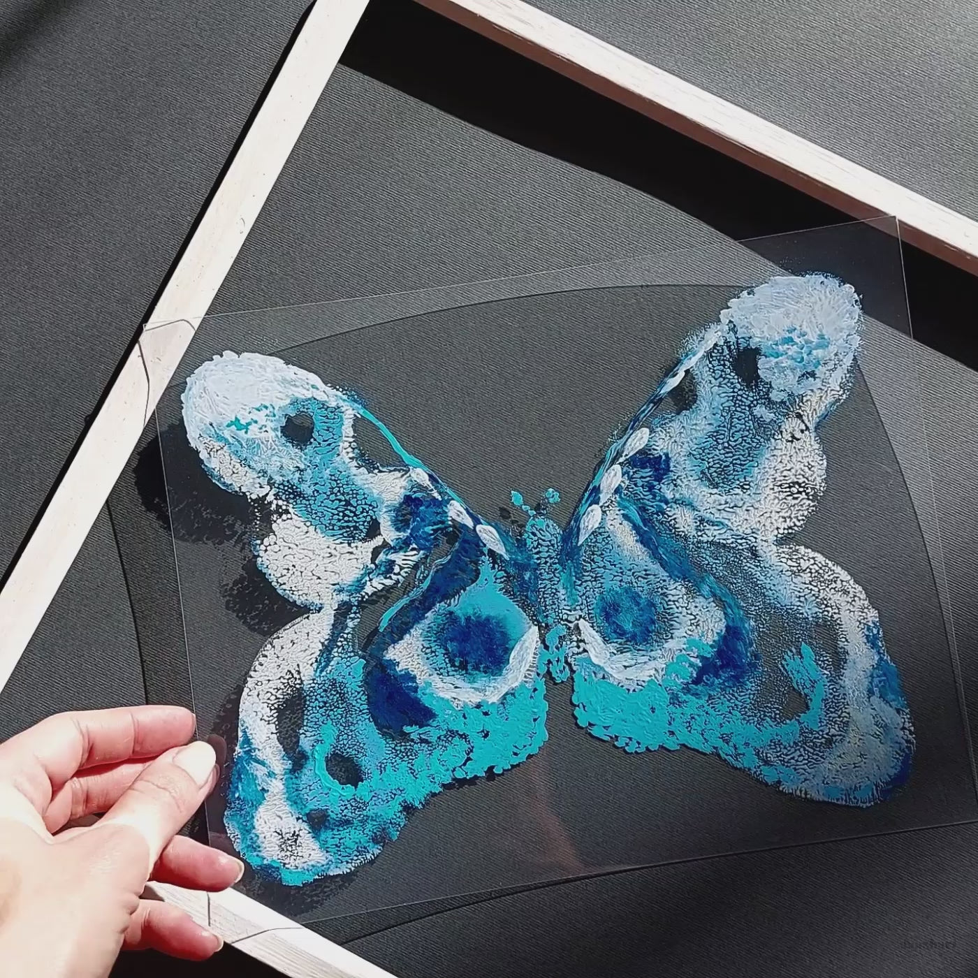 Blue White flexible plexiglass acrylic blue ink abstract butterfly large monotype print fine winter wall art staircase decor new beginnings gift one of a kind original artwork 
quiet luxury art, boyfriend gift, nurse gift, guest bathroom, niece gift from aunt, new mom gift, new job gift, New home gift, new grandma gift, new apartment housewarming gift, living room wall art minimalist, new apartment gift, bedside, dressing room, mid century modern, foyer, spa bathroom, artist studio, reading nook, new home