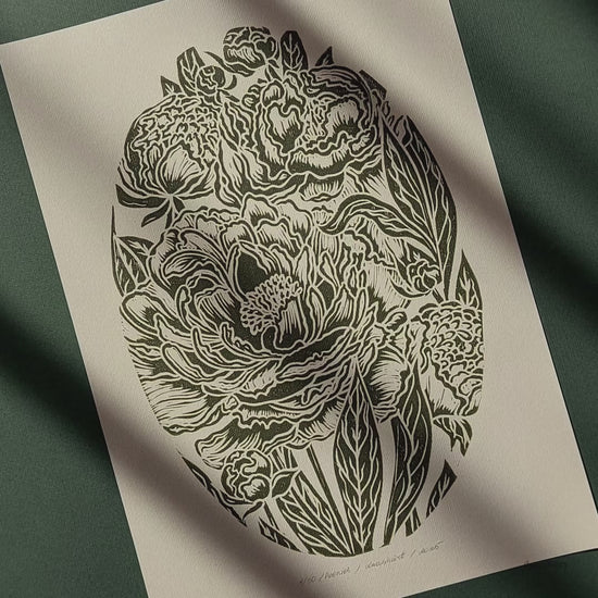 Vintage Chrysanthemum Flower Linocut Print Floral Original Artwork Farmhouse Nature Wall Art Reading Nook Decor Lino Godmother New Year Gift