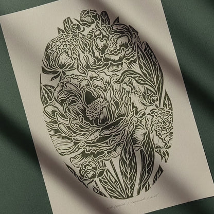 Vintage Chrysanthemum Flower Linocut Print Floral Original Artwork Farmhouse Nature Wall Art Reading Nook Decor Lino Godmother New Year Gift