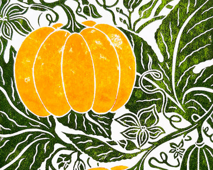 Pumpkin linocut print Original block print artwork