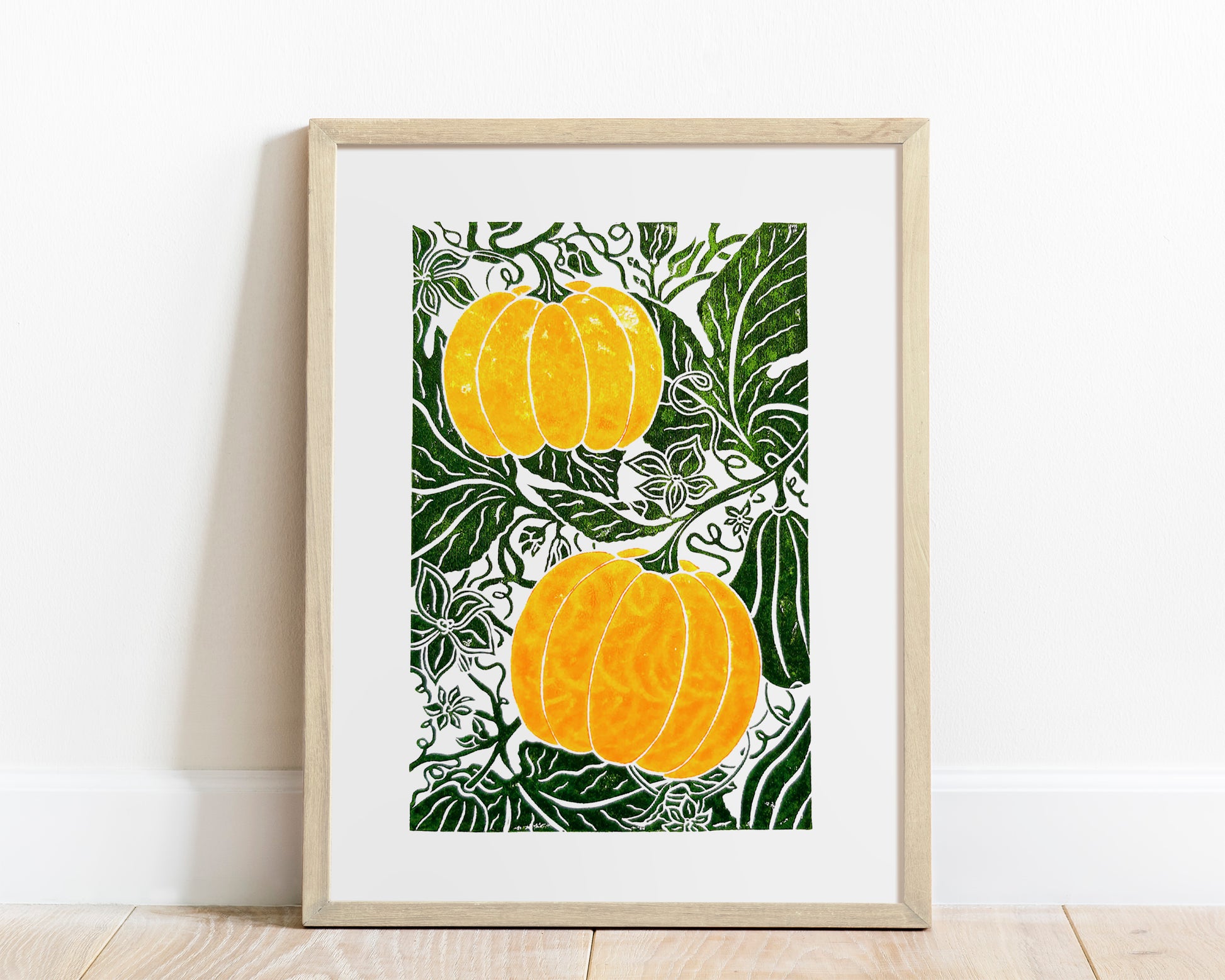 Pumpkin linocut print  / Original artwork Botanical vegetables for modern kitchen wall art or Nature lover gift