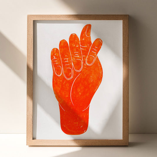 linocut print red lucky figa hand primtmaking lino original artwork modern kitchen living room wall art home office decor christmas gift linogravure minimalist mindful moody bedroom bohemian boho mystical classical style dopamine inspirational new home self contemporary entryway bathroom dining shelf sister mom mother girlfriend housewarming new appartment coworker printmaking relief block minimal apartment funny