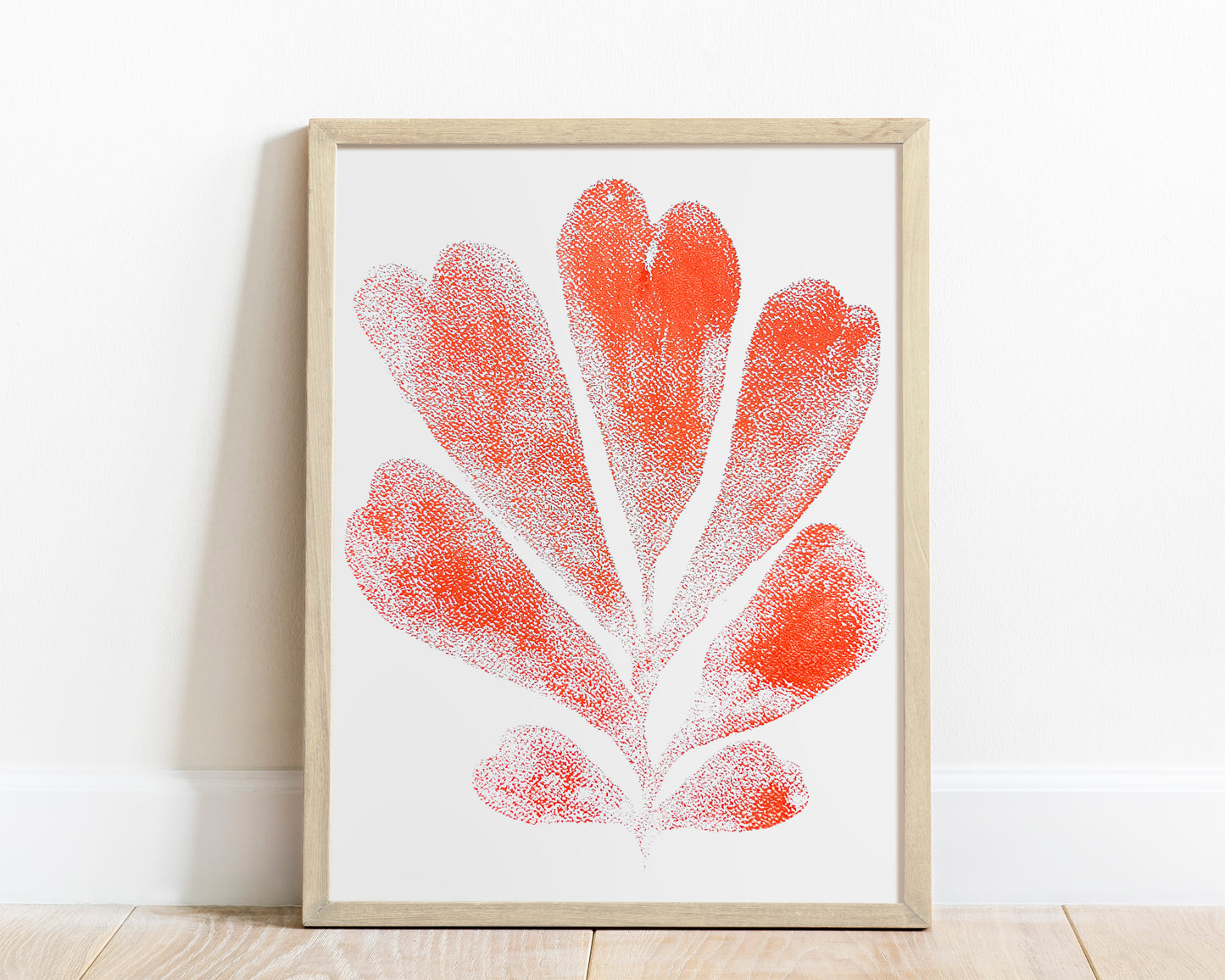 Red abstract plant relief Monotype print №9 for Nature lover gift UNFRAMED for living room, bathroom or bedroom original artwork