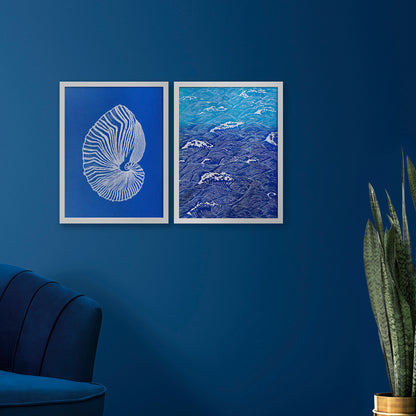 abstract sea shell japanese waves linocut print gallery wall set of 2 artworks maritime living art coastal minimalist mindfulness decor new year gift ideas lino printmaking linogravure beach house hampton summer original artwork 
 long distance gift, living room wall art minimalist, Living room wall art, Linoleum print, Linogravure, Linocut print, Lino print, dopamine, laundry room decor, kitchen wall art, illustration print, Housewarming gift, hostess gift, home gift unique, heirloom gift, handmade gift 