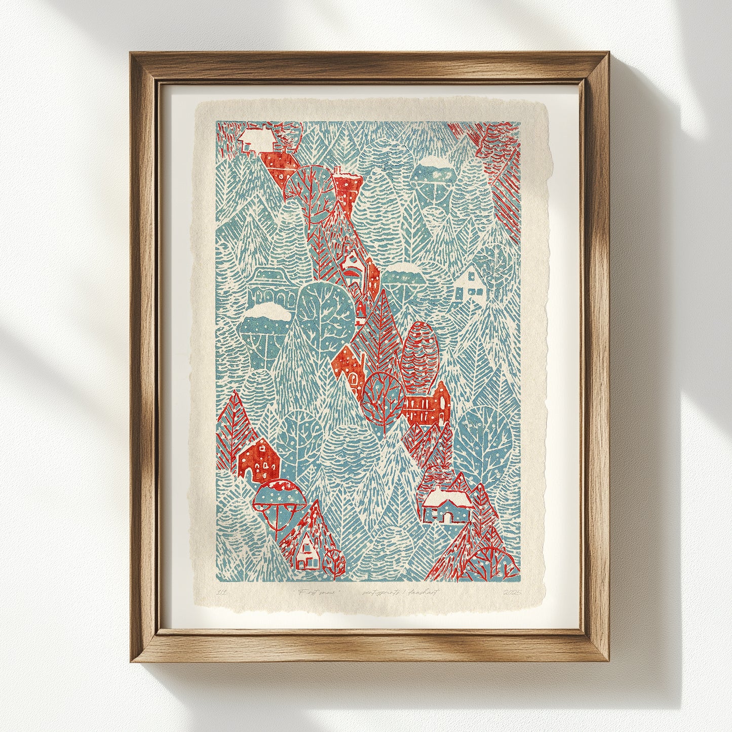 Light blue retro winter blue forest snow red house village printable wall art large linocut prints festive kids room master bedroom decor digital poster rustic christmas funny lino fine art linogravure instant download lovers present farm dining room holiday season foraged self gift affordable nature thank you mom aesthetic home office housewarming new downloadable hanging moody kitchen dorm laundry mom mother grandmother sister wife women hostess girlfriend toddler room xmas kitchen entryway