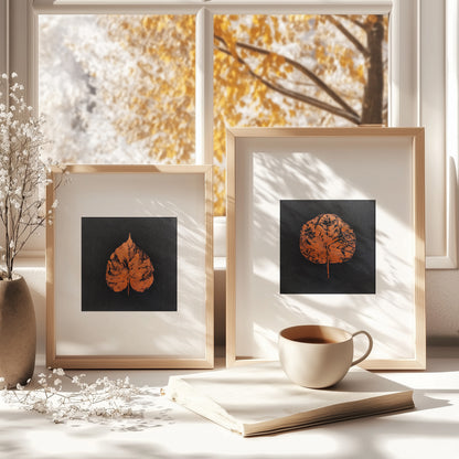 Minimalist Rose Gold Leaves Gallery Wall Set of 2 Monotype Art Print wall hanging, unique wall art, trendy, thank you gift, boss, teacher appreciation gift, Summer, Christmas, Spring wall art, sister in law gift,&nbsp; self gift, rustic wall art, retirement, One of a Kind Holiday Gift, Relief print, realtor closing gift, Printmaking art, plant lover gift, original illustration, Thank You Gift, original artwork, one of a kind