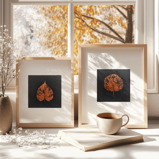 Minimalist Rose Gold Leaves Gallery Wall Set of 2 Monotype Art Print wall hanging, unique wall art, trendy, thank you gift, boss, teacher appreciation gift, Summer, Christmas, Spring wall art, sister in law gift,&nbsp; self gift, rustic wall art, retirement, One of a Kind Holiday Gift, Relief print, realtor closing gift, Printmaking art, plant lover gift, original illustration, Thank You Gift, original artwork, one of a kind