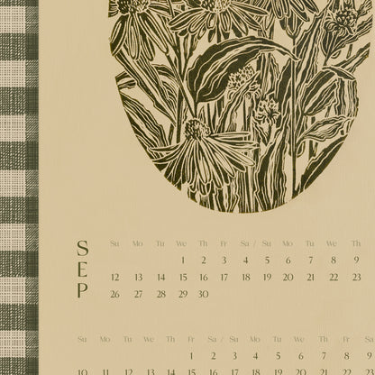 trendy sage green printable checkered botanical linocut flowers gingham wall art farmhouse decor home workspace new year gift INSTANT DOWNLOAD 2027 wall calendar chrysanthemum iris echinacea peonies retro kitchen art cottagecore tulip chateaucore decor powder room digital floral lino rustic linogravure instant download monoprints grand millennial mom gift illustration dining room hostess earth tones nature bedroom housewarming mother grandmother sister self wife women girlfriend reading nook