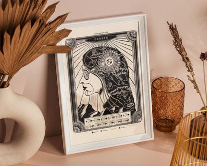 Personalized zodiac saying Lunar calendar 2025 poster with Female portrait linocut prints