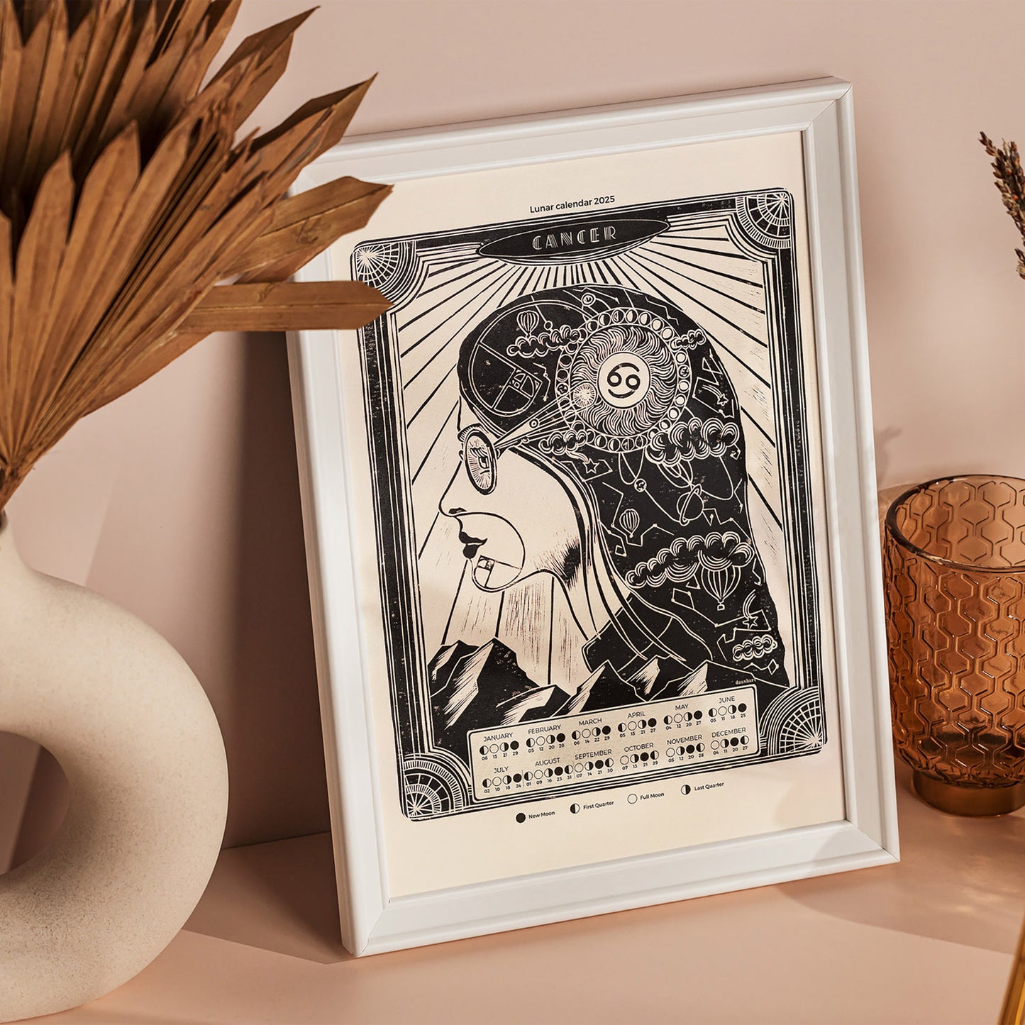 personalized zodiac 2026 moon phases lunar calendar female portrait art deco large linocut prints printable wall art bedroom decor girlfriend new year gift ideas digital poster mother astrology inspired landscape home office contemporary modern chart black bedroom INSTANT DOWNLOAD Aries, Libra, Capricorn, and Cancer, Taurus, Scorpio, Leo, and Aquarius, Gemini, Sagittarius, Virgo, and Pisces large wall art, moody wall art, trendy wall art, aesthetic wall art, Christmas, bedroom wall decor, modern kitchen art