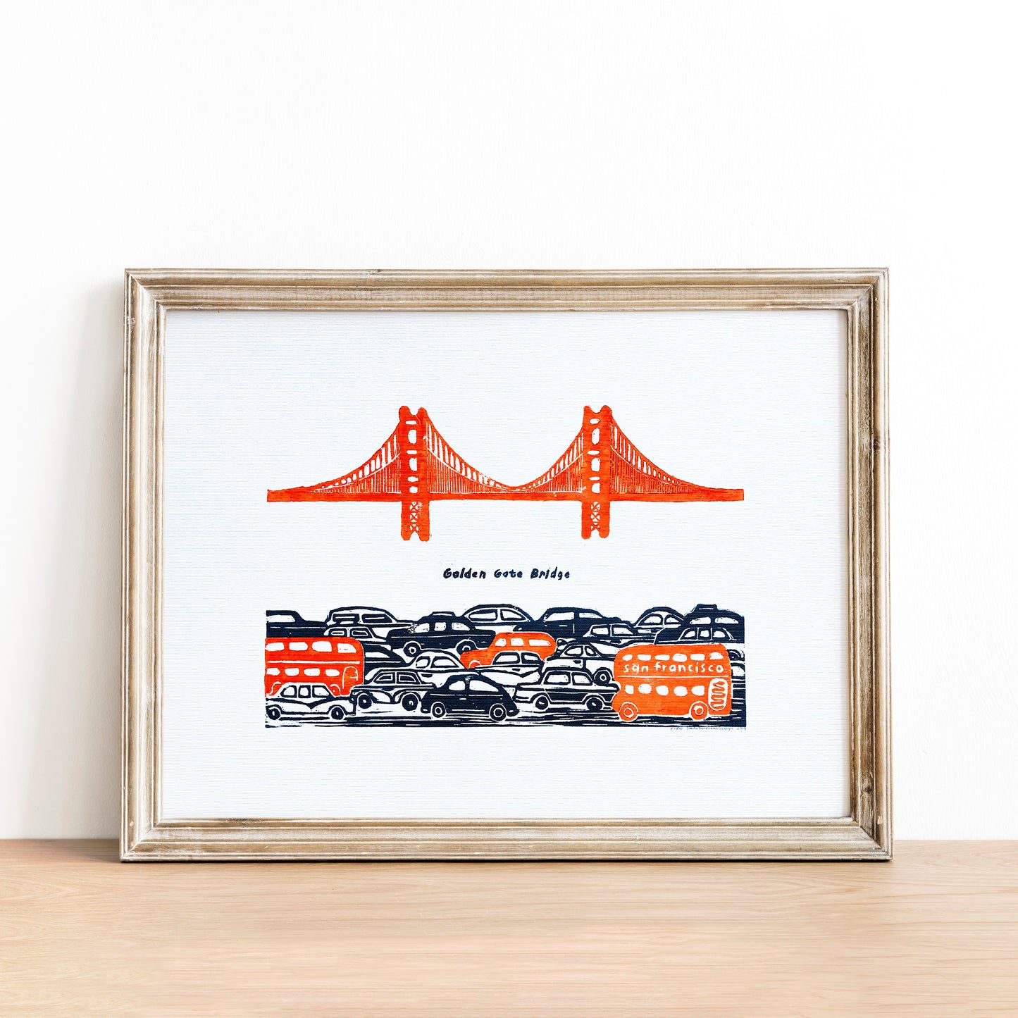 golden gate bridge linocut print cityscape san francisco home office decor kids room retro american original artwork travel lover gift linogravure lino california urban landscape unique christmas memories modern rustic city road trip sf architecture holiday gift for him mid century modern minimalist 
patriotic relief dopamine bedroom thankful iconic usa landmarks bay area west coast urban landscape printmaking back to school professor teacher handprinted