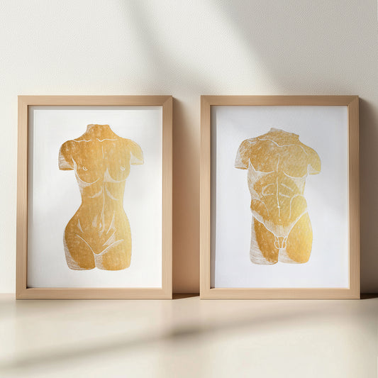 gallery wall set of 2 linocut print linogravure gold male female antique sculptures classical style original artwork bedroom wall decor christmas gift couple anniversary gift lino Linogravure wall hanging, unique wall art, trendy, thank you gift, boss, teacher appreciation gift, Summer, Spring wall art, sister in law gift,&nbsp; self gift, rustic wall art, retirement, Relief print, realtor closing gift, Printmaking art, plant lover gift, original illustration, original artwork, one of a kind