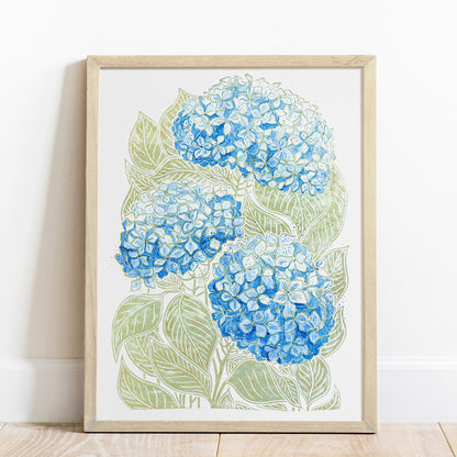 Lime cream green and blue watercolor hydrangea flowers Linocut print Housewarming gift, hostess gift, home gift unique, heirloom gift, handmade gift for women, handmade gift for the home, grandmother gift, grandma gift, going away gift for coworker, godparent gift, godmother gift, girlfriend gift, gift for the home, gift for best friend female, foraged wall art, Flower wall art, Floral wall art, Farmhouse wall decor