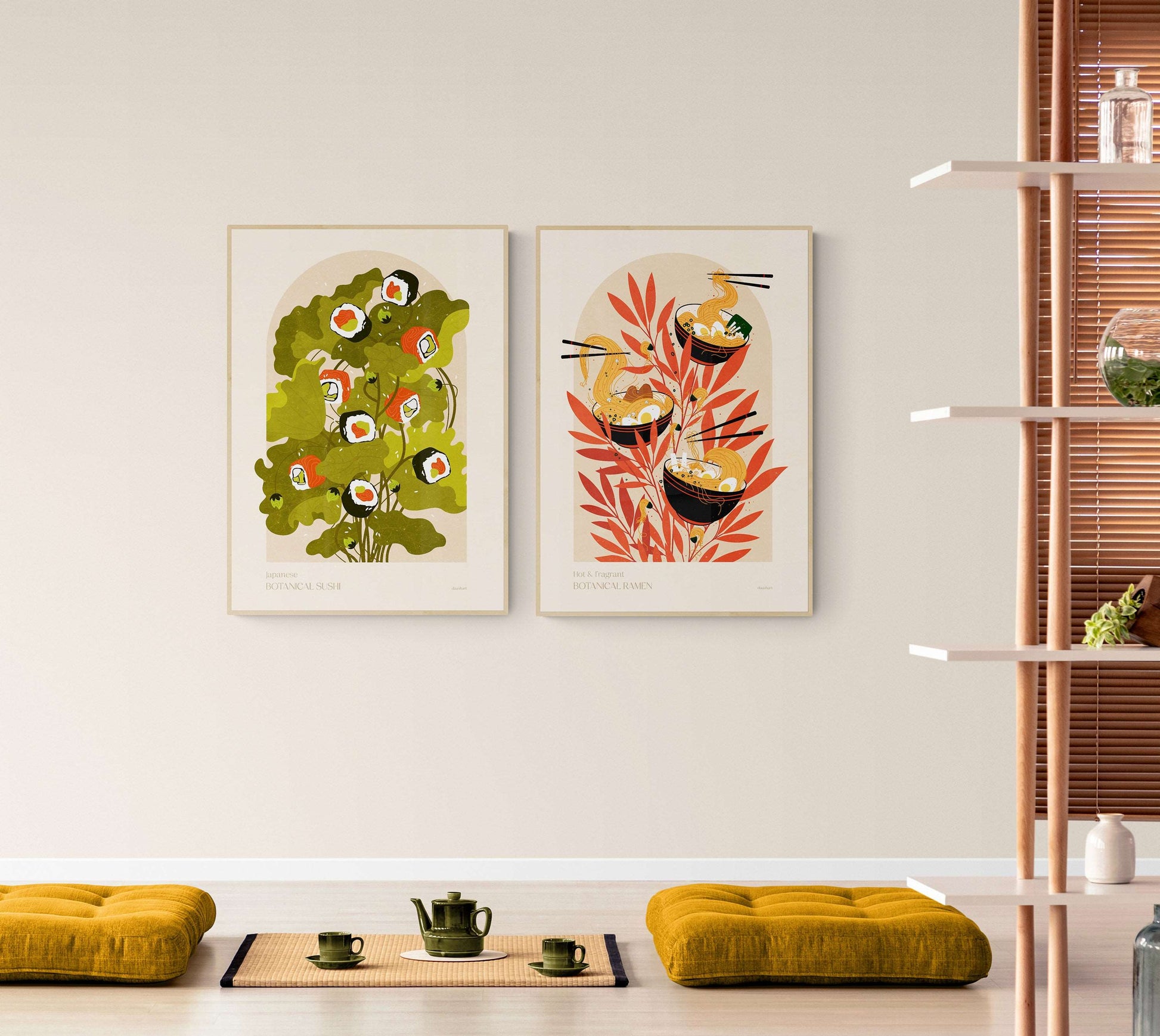 Gallery wall set food digital posters japanese sushi and raman wall art for modern dining room decor