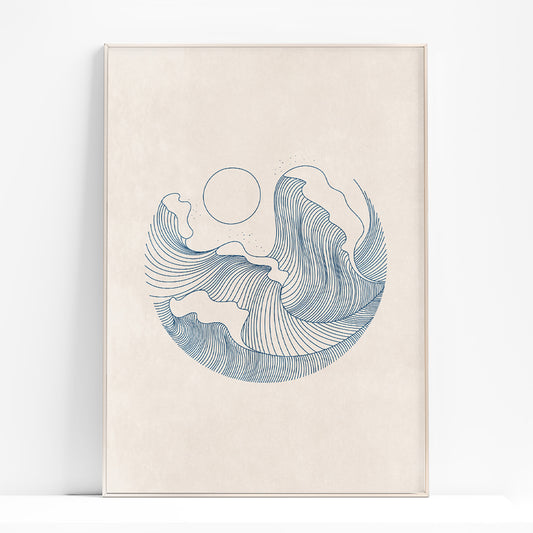 Blue abstract lines waves and sun digital poster printable wall art, digital poster, digital download, digital product, downloadable art, wall hanging, unique wall art, mid century modern,
abstract, contemporary art, abstract art prints, minimalist wall art, large wall art, moody wall art, trendy wall art, aesthetic wall art, bedroom wall decor, modern kitchen art, dining room decor, bathroom prints, living room wall art, dorm room decor, laundry room decor, mens room decor, home office decor, man cave room