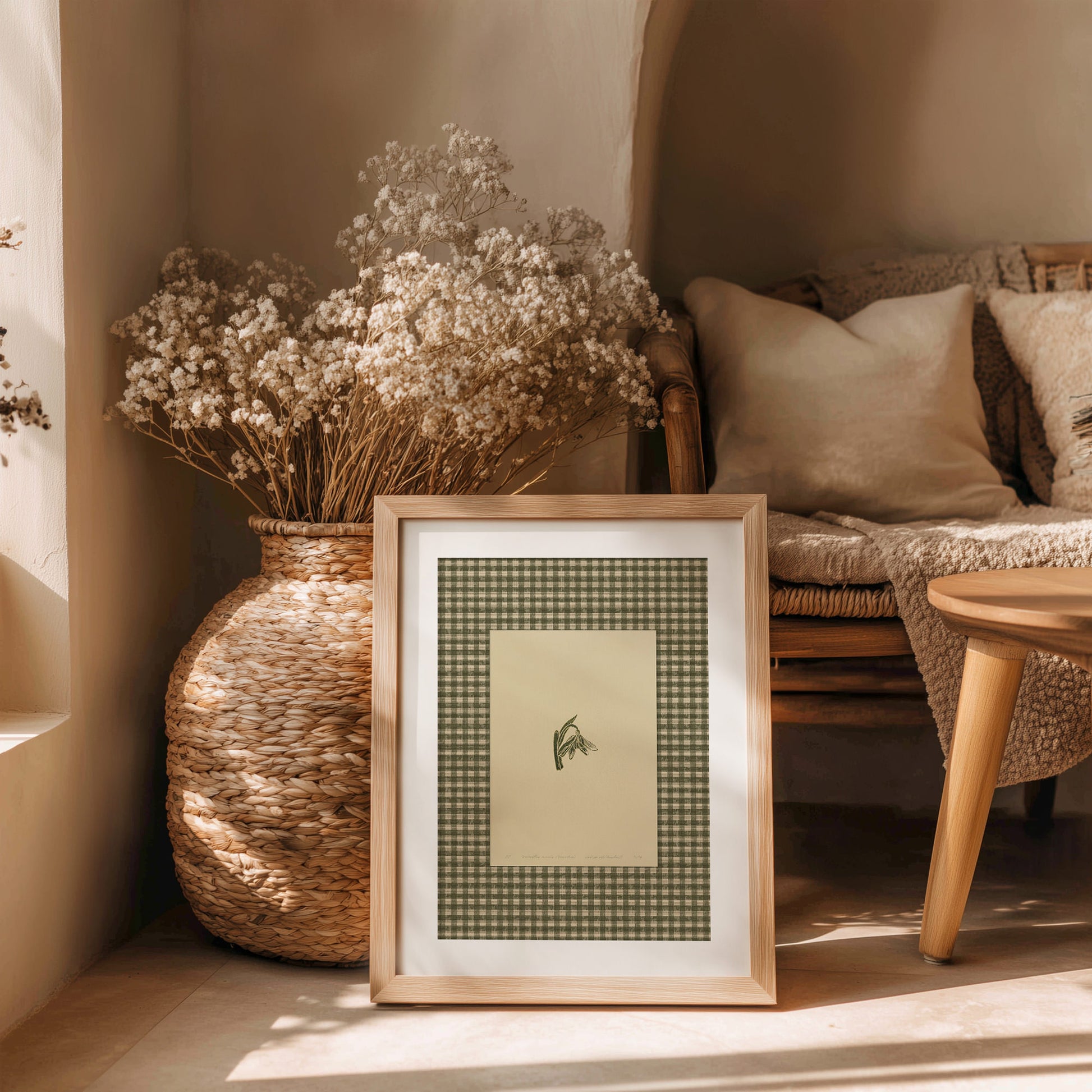 Trendy beige printable wall art sage green color gingham snowdrop flower large linocut retro cottagecore chateaucore checkered decor fireplace romantic nature digital poster floral lino prints rustic linogravure vintage botanical monoprints grand millennial kitchen monochrome mom gift living room antique illustration dining hostess table earth tones downloadable bedroom instant download home office housewarming farmhouse mother grandmother sister self wife women girlfriend Entryway reading nook