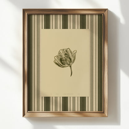 Beige retro cottagecore tulip flower large linocut prints sage green color striped printable wall art living room dining room decor grandmother present self gift digital poster rustic linogravure vintage lino relief texture Monochrome master bedroom home office godmother botanical floral lino earth tone grand millennial hallway mom antique illustration plant lover chateaucore hostess downloadable nature instant download housewarming kitchen laundry farmhouse mother sister wife women girlfriend