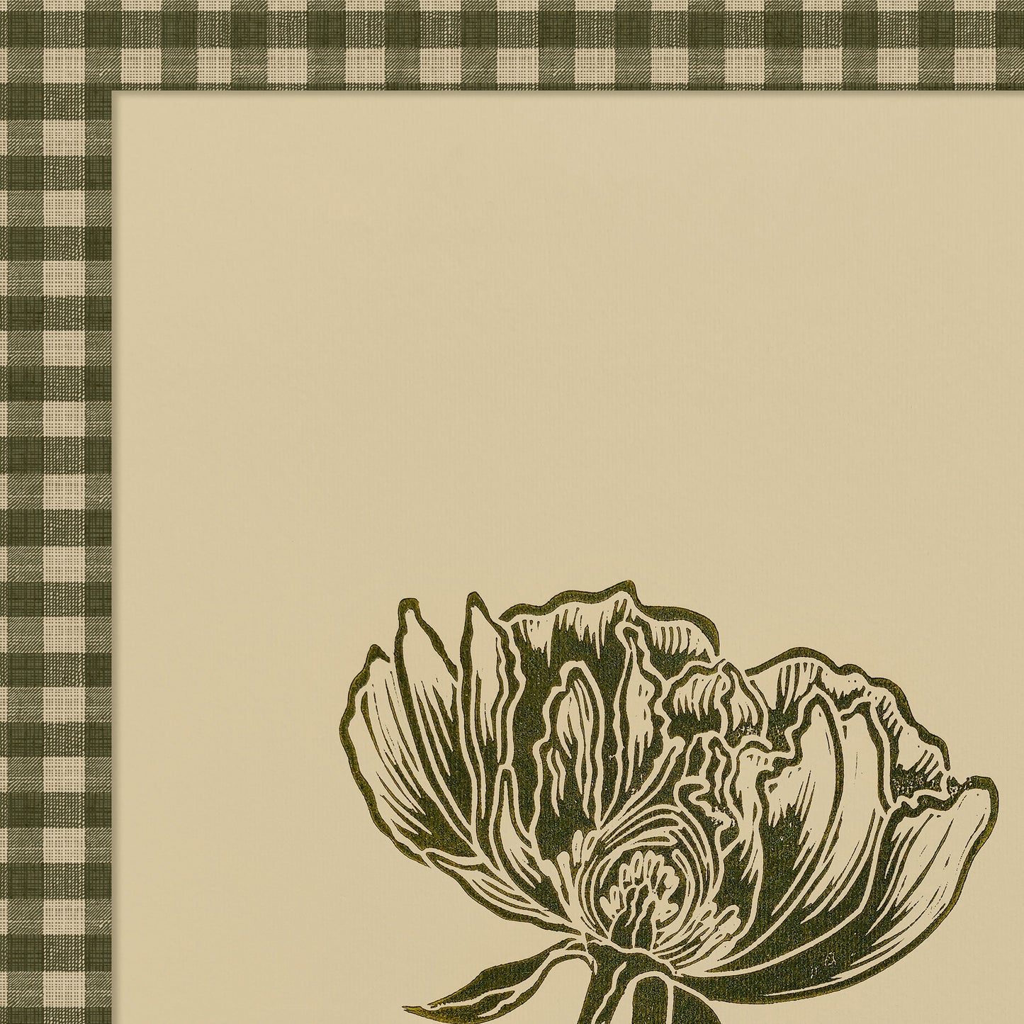 Printable Sage Green Gingham Peony Flower Linocut Prints Retro Cottagecore Chateaucore Checkered Wall Art Reading Nook Decor Digital Poster
