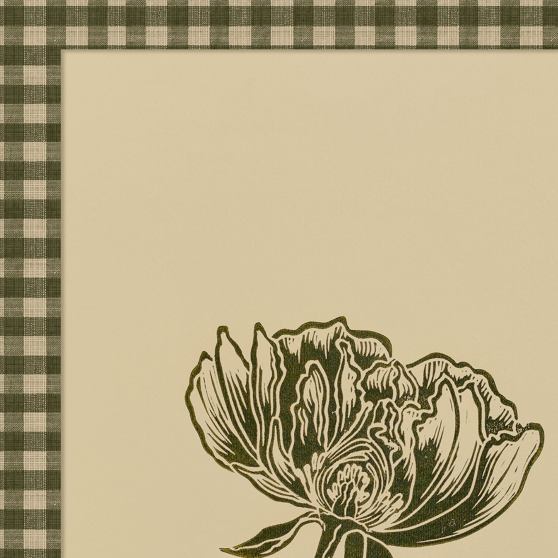 Printable Sage Green Gingham Peony Flower Linocut Prints Retro Cottagecore Chateaucore Checkered Wall Art Reading Nook Decor Digital Poster