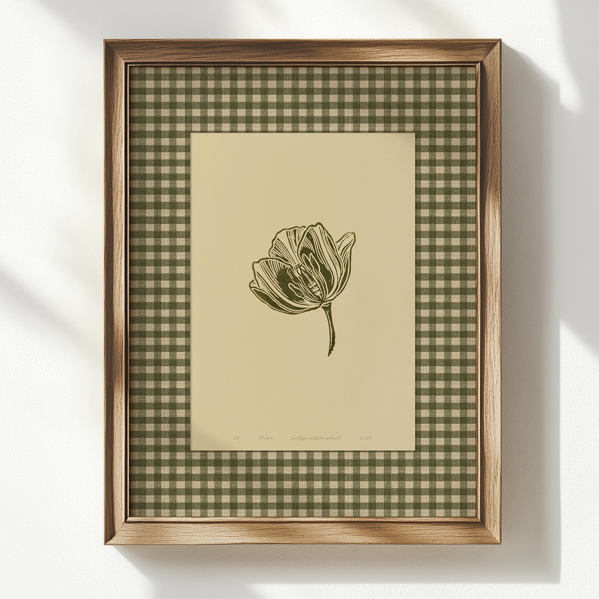 retro cottagecore printable wall art sage green color gingham tulip flower large linocut prints chateaucore decor checkered botanical powder room digital poster floral lino rustic linogravure instant download monoprints grand millennial modern kitchen monochrome mom gift antique illustration plant lover dining room hostess thank you table earth tones downloadable nature bedroom  housewarming farmhouse mother grandmother sister self wife women girlfriend Entryway reading nook laundry christmas