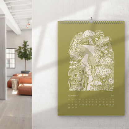 trendy 2027 palette  meadowland green printable botanical flowers monthly calendar 11x17in linocut prints illustrated calendar living room wall art home office decor new year gift INSTANT DOWNLOAD 2027 wall calendar home office hostess gift grandmother floral lino nature lover bedroom self christmas xmas digital product modern kitchen Cottagecore vertical coworker housewarming new homeowner friend downloadable rustic hanging farmhouse mother sister wife women farm girlfriend godmother for her