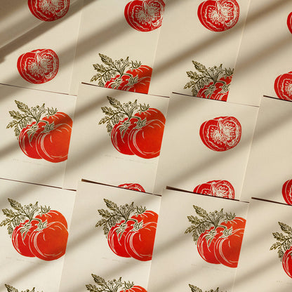 Red sage green beige vintage cottagecore tomato vegetable rustic linocut print retro kitchen dning room decor botanical lino garden harvest pantry original artwork gift for cook mom present nature linogravure farm heirloom christmas home self thoughtful autumn summer plant lover grandmother housewarming bedroom relief wife girlfriend sister godmother Coworker Say Thanks printmaking block hallway entryway handmade unique Xmas mindfulness dopamine new beginnings gift staircase farm