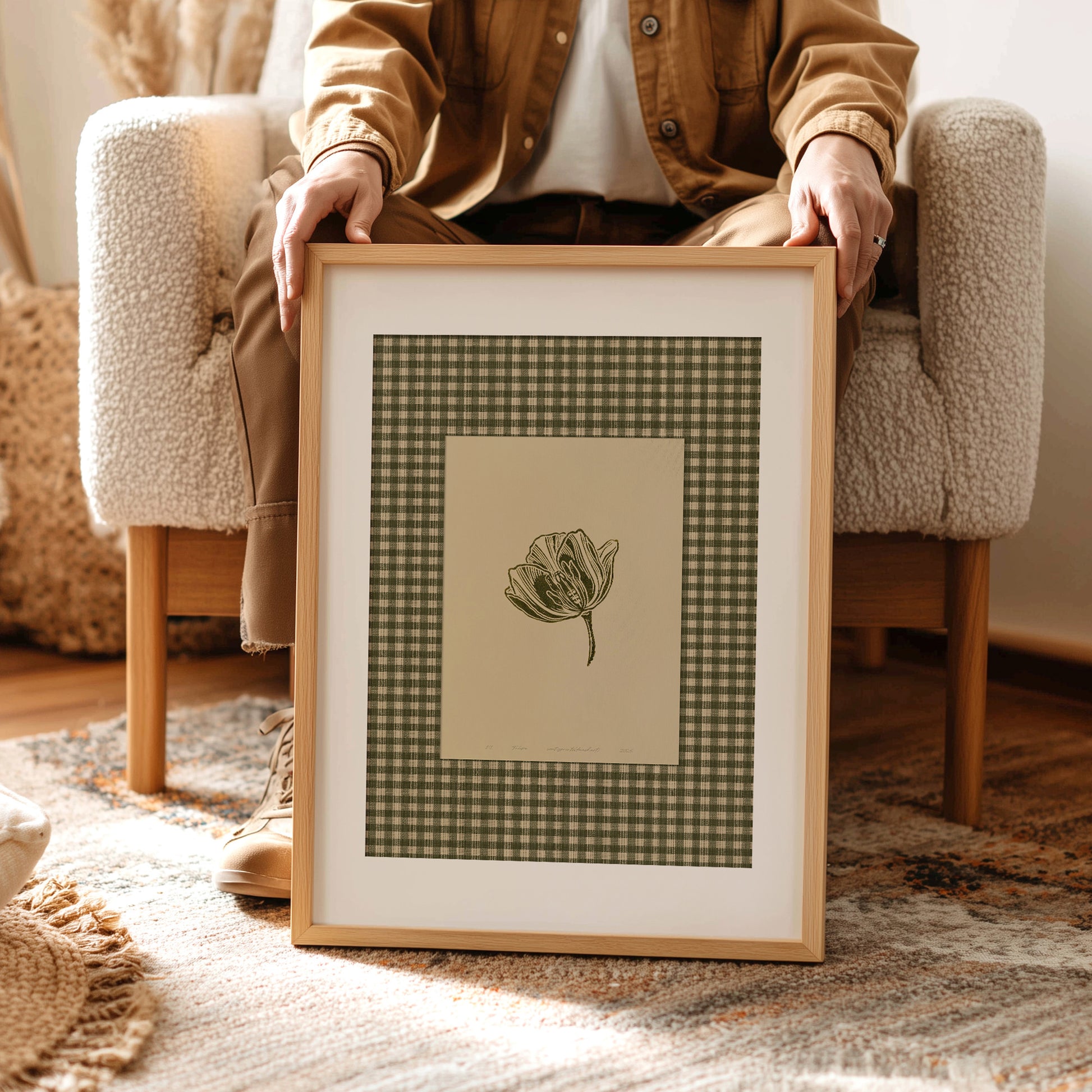 retro cottagecore printable wall art sage green color gingham tulip flower large linocut prints chateaucore decor checkered botanical powder room digital poster floral lino rustic linogravure instant download monoprints grand millennial modern kitchen monochrome mom gift antique illustration plant lover dining room hostess thank you table earth tones downloadable nature bedroom  housewarming farmhouse mother grandmother sister self wife women girlfriend Entryway reading nook laundry christmas