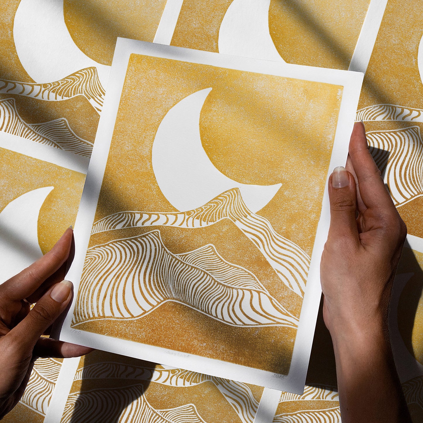 Gold Abstract Moon Line Mountains 8x10 Landscape Mini Linocut Print Modern Minimalist Original Artwork Master Bedroom Wall Art Decor
hand carved, wall hanging, unique Vintage art, unique wall art, trendy wall art, thank you gift boss, teacher appreciation gift, Summer wall art, large wall art, sister in law gift, shelf decor, self gift, rustic artwork, Retro scandinavian artwork, handprint, retirement gift, Relief print, realtor closing gift, Printmaking art, original illustration, original artwork