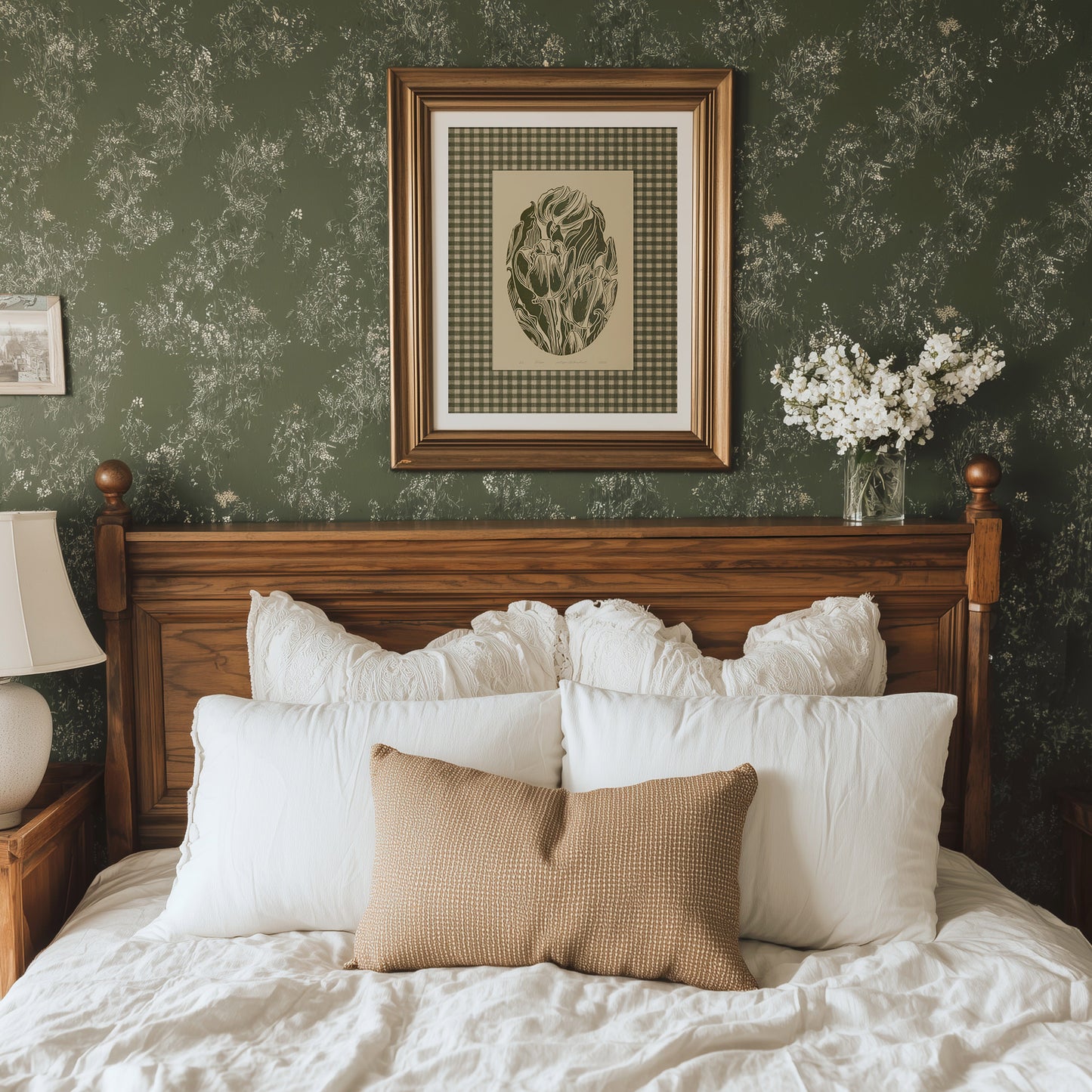 Beige retro cottagecore sage green color gingham tulips flowers large linocut prints floral lino printable wall art master bedroom checkered decor digital poster monochrome farm linogravure godmother gift reading nook rustic grand millennial modern kitchen vintage botanical mom gift living room antique illustration plant lover dining room chateaucore hostess earth tones downloadable instant download home office laundry farmhouse mother grandmother sister self wife women girlfriend Entryway Primary