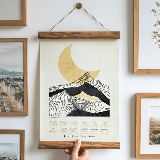 2026 moon phases chart lunar calendar abstract landscape lines mountains gold moon prints digital poster printable wall art bedroom decor home office INSTANT DOWNLOAD christmas gift ideas new year 2026 wall calendar poster decor 
new year gift, christmas present, illustrated calendar, wall calendar 2026, holiday calendar 2026, instant download, digital product, downloadable art, wall hanging, unique wall art, Xmas Gift for Nature Lover, minimalist wall art, large wall art, moody wall art, trendy wall art