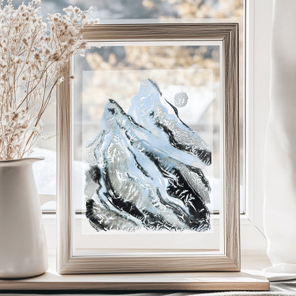 light blue black silver abstract mountains print silver moon monotype print flexible plexiglass calm holiday decor winter wall art relief original artwork 
wall hanging, unique, thank you gift boss, teacher appreciation gift, Summer wall art, large, bedside wall decor, sister in law gift, shelf decor, self gift, rustic artwork, european countryside, scandinavian artwork, handprint, gen z celebrated, retirement gift, study room wall art, Relief print, realtor closing gift, primary bedroom, Printmaking art