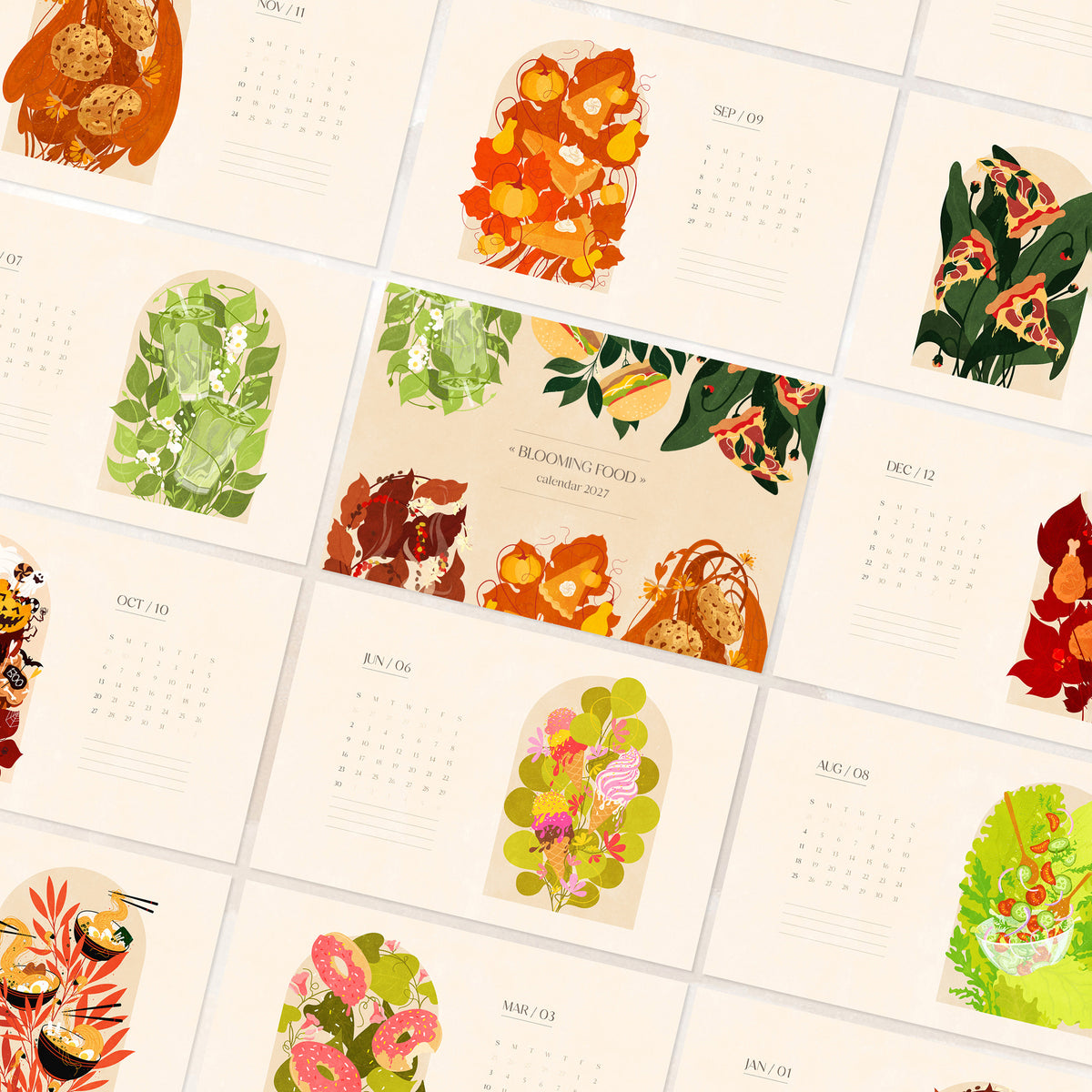 printable calendar 2027 foodie monthly calendar personalized art floral fast food drink illustration illustrated calendar 17x11in botanical wall modern kitchen dining room decor digital download breakfast nook rainbow instant download Christmas xmas gift coworker housewarming new homeowner office friend home office nature lover large downloadable vintage rustic bedroom aesthetic hanging  farmhouse mother grandmother sister self wife women farm cottagecore hostess girlfriend staircase pantry