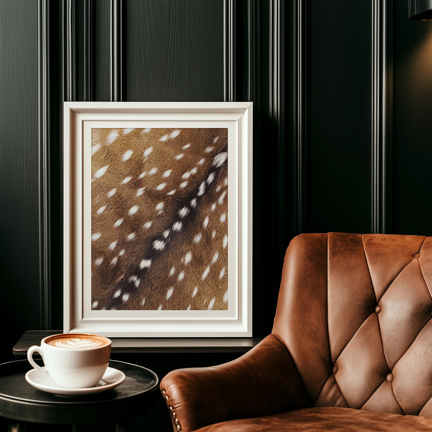 Trendy spotted deer fur animal pattern photography printable wall art fireplace decor