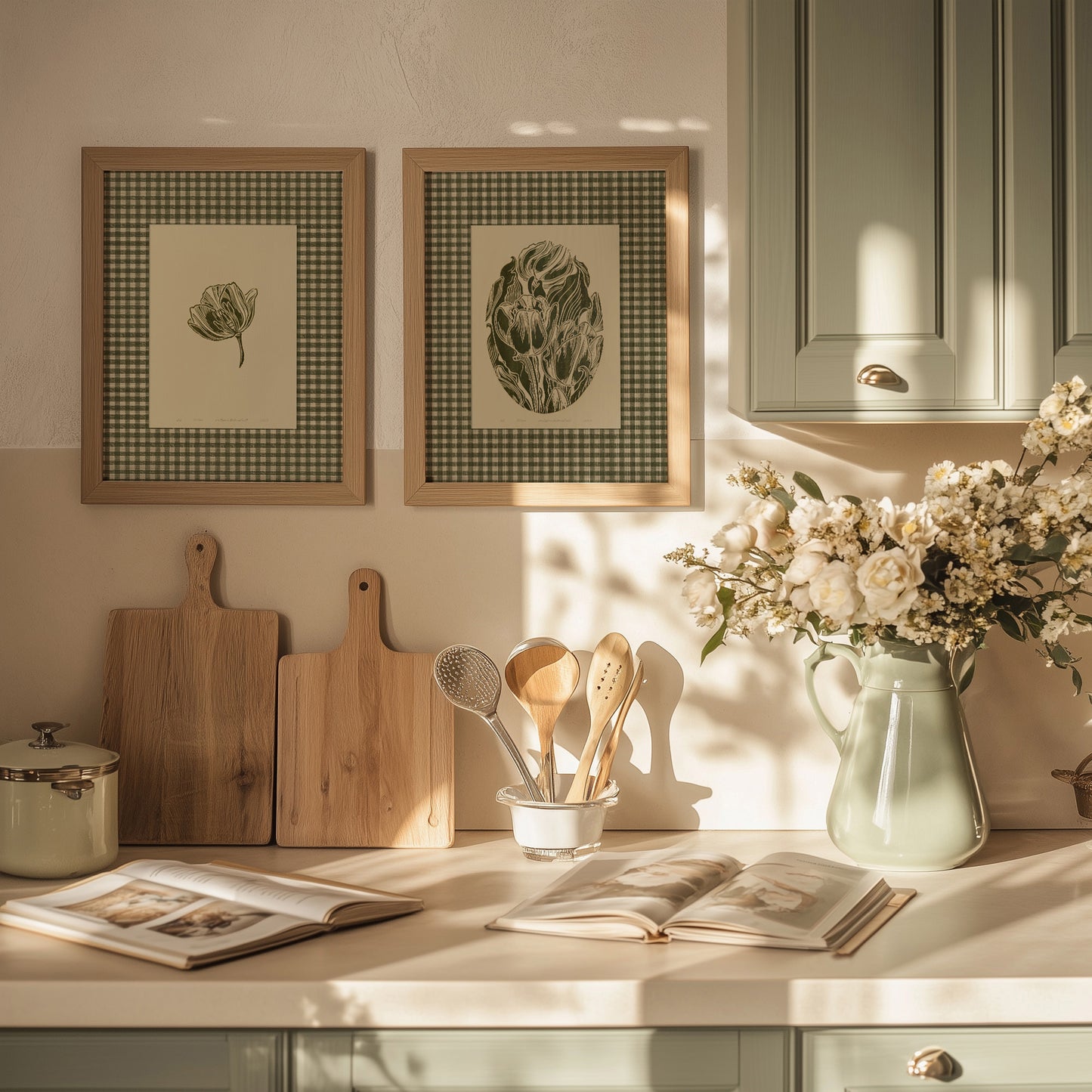 retro cottagecore printable wall art sage green color gingham tulip flower large linocut prints chateaucore decor checkered botanical powder room digital poster floral lino rustic linogravure instant download monoprints grand millennial modern kitchen monochrome mom gift antique illustration plant lover dining room hostess thank you table earth tones downloadable nature bedroom  housewarming farmhouse mother grandmother sister self wife women girlfriend Entryway reading nook laundry christmas Gallery set 2 