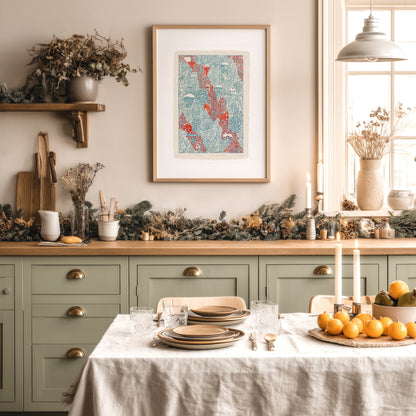 Light blue retro winter blue forest snow red house village printable wall art large linocut prints festive kids room master bedroom decor digital poster rustic christmas funny lino fine art linogravure instant download lovers present farm dining room holiday season foraged self gift affordable nature thank you mom aesthetic home office housewarming new downloadable hanging moody kitchen dorm laundry mom mother grandmother sister wife women hostess girlfriend toddler room xmas kitchen entryway