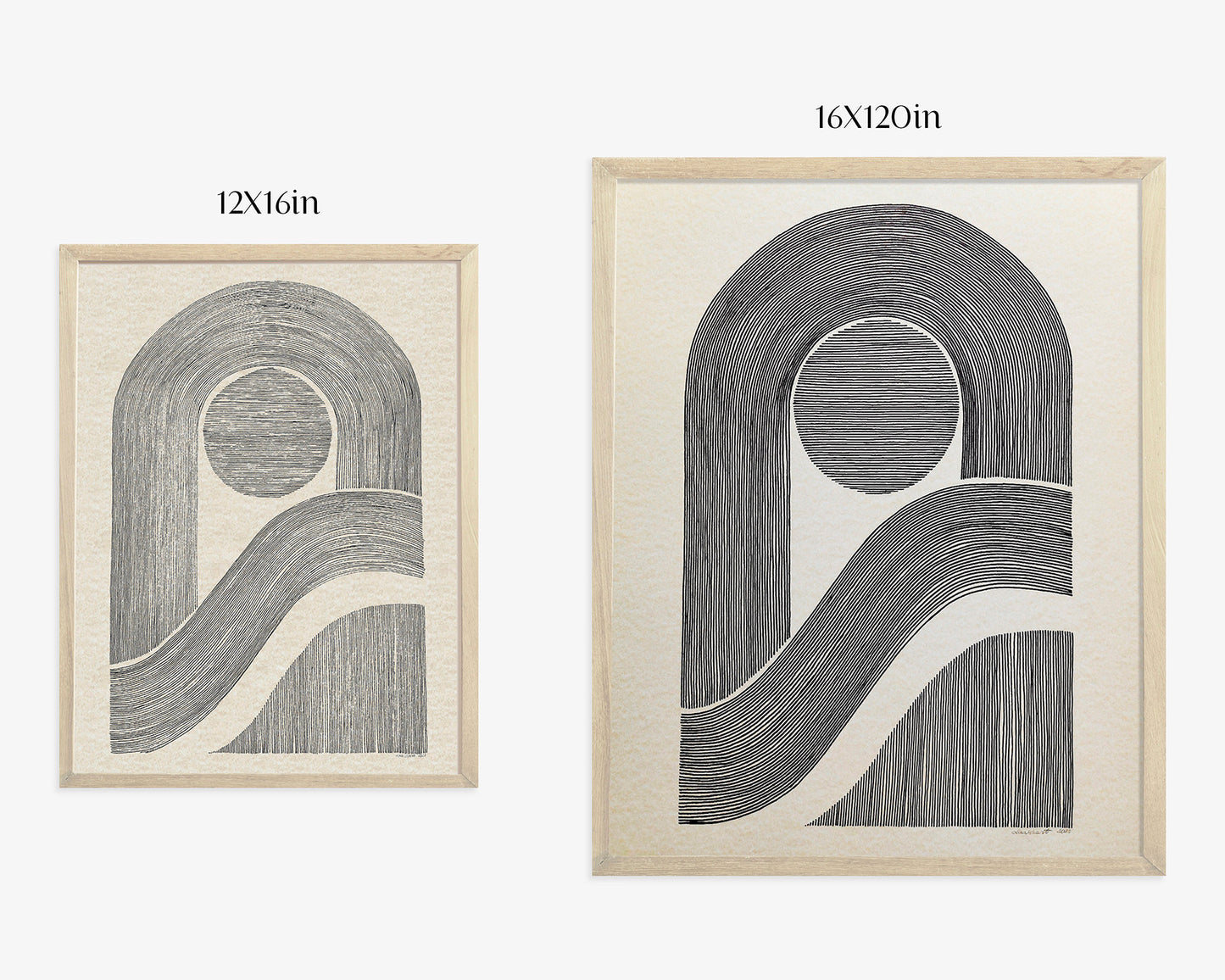 Beige black mid century modern sage green color original artwork line drawing abstract arch minimal contemporary primary bedroom home office decor gift for dad husband present man cave garage staircase wall art one of a kind 