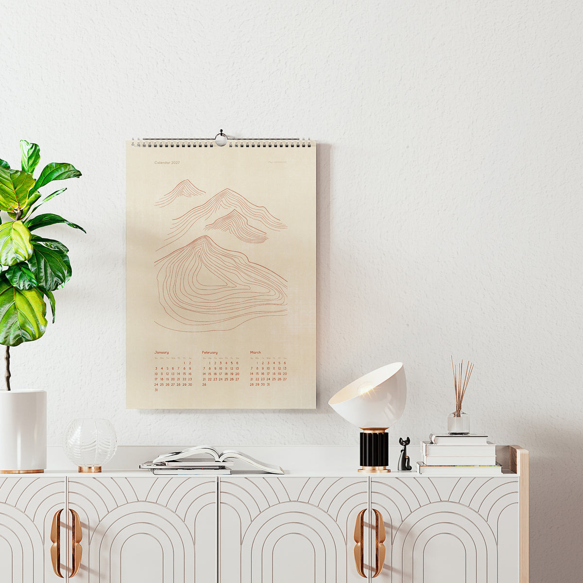 boho 2027 wall printable calendar abstract neutral terracotta color landscape lines neutral 11x17in mountains sun moon plant illustrated calendar INSTANT DOWNLOAD new year 2027 gift minimalist modern kitchen bedroom digital product contemporary beige vertical illustration dining room teacher coworker housewarming new homeowner friend home office nature lover large downloadable aesthetic hanging mother grandmother sister self wife women hostess girlfriend artistic christmas for her mom mother