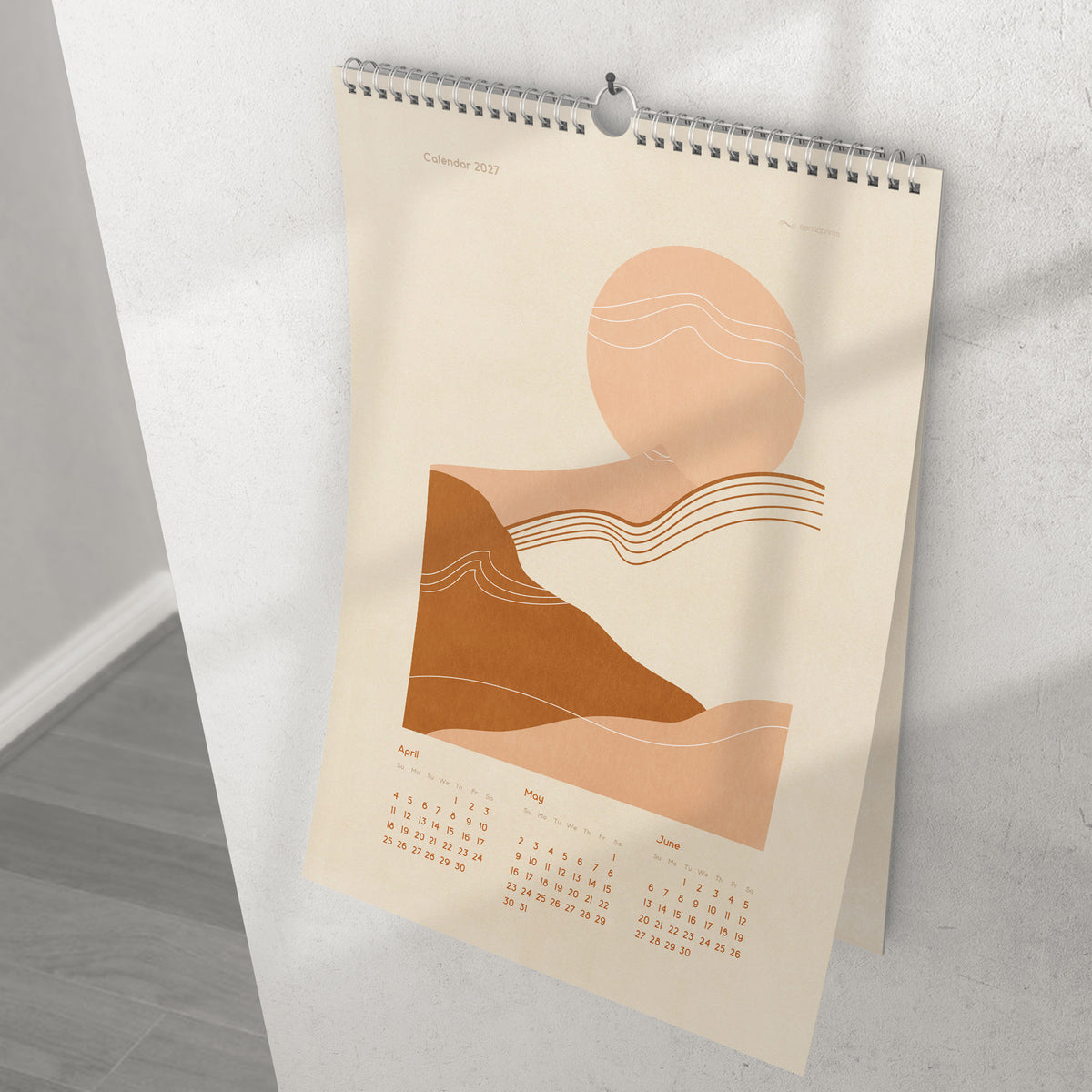 boho 2027 wall printable calendar abstract neutral terracotta color landscape lines neutral 11x17in mountains sun moon plant illustrated calendar INSTANT DOWNLOAD new year 2027 gift minimalist modern kitchen bedroom digital product contemporary beige vertical illustration dining room teacher coworker housewarming new homeowner friend home office nature lover large downloadable aesthetic hanging mother grandmother sister self wife women hostess girlfriend artistic christmas for her mom mother
